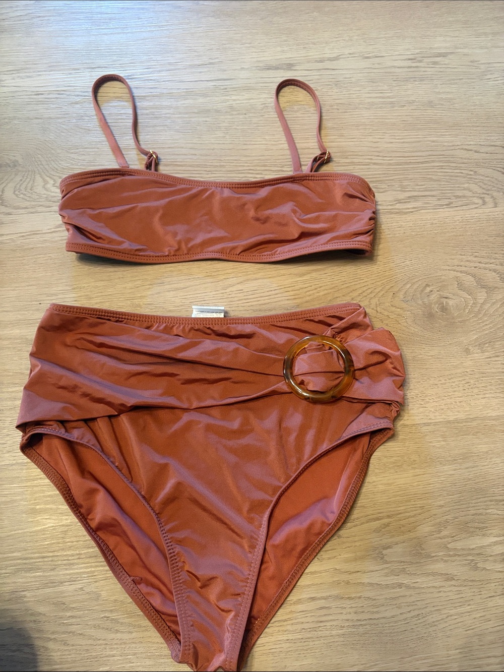 Women’s High-Waist Bikini Set in Rust with Buckle Detail